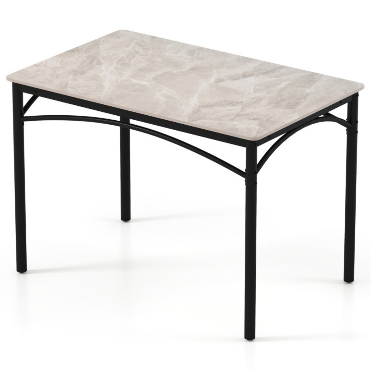 Metal Sintered Stone Dining Table with Marble Top and Rounded Corners